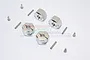 Four silver GPM Racing 14mm aluminium wheel hex adapters with pins and screws on a white background.