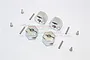 A set of four GPM silver aluminium 14mm wheel hex adapters with pins and screws on a white background.