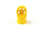 Two bright yellow RC car rear rims stacked vertically against a plain white background.