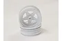 Two white five-spoke RC car rims stacked on a plain white background.