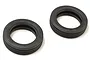 Two black Kyosho RC buggy front tyres with ribbed tread pattern on a white background.