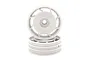Two white Kyosho 2.0-inch 8D front rims for RC buggies, stacked on a white background.