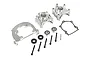 Rovan silver aluminium 71cc 4-bolt engine crankcase set including bearings, seals, bolts, and gasket on a white background.