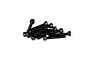 A small pile of ten black metal cap head screws against a plain white background.