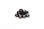 A small pile of ten black steel thin nyloc nuts with white nylon inserts, isolated on a white background.