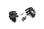 A pair of black aluminium front steering hubs for the Axial RBX10 Ryft by Yeah Racing, shown with included mounting screws on a white background.