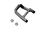 A black aluminium rear chassis brace for a Kyosho Mini-Z 4x4 RC car, featuring the Yeah Racing logo, shown with two small metal washers on a white background.