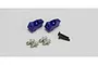 A Kyosho motor brush cooler set featuring two blue anodized aluminum heat sinks, four small metal fittings, and two black flat-head screws.