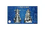 A product box cover for a Fujimi 1/200 scale Yamato battleship bridge model kit, featuring technical blueprint-style illustrations on a blue background.