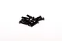 A small pile of ten black metal button head screws with fine threading against a plain white background.