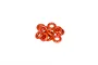 A small pile of ten bright orange rubber O-rings on a plain white background.