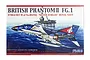 Product box for a Fujimi 1/72 scale British Phantom II FG.1 Silver Jubilee model kit featuring an illustration of the aircraft over the ocean.