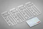 Four identical clear plastic model kit sprues and a decal sheet for 1/700 scale reconnaissance seaplanes by Fujimi.
