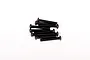A small pile of ten black metal button head screws arranged on a plain white background.