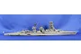 A 1/700 scale plastic model of the IJN Nagato battleship, shown from a side profile against a blue background.