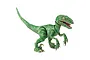 A green Velociraptor plastic model kit figure in a dynamic pose against a white background.