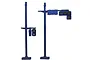 A 1/24 scale model kit of a blue pedestrian crosswalk signal and a blue vehicle traffic light signal on poles.