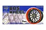 Fujimi 1/24 scale BBS wheel and tyre set packaging showing a black multi-spoke wheel with a red rim edge.