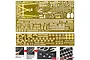 Two brass photo-etched detail sheets for a 1/700 scale IJN Yamato model, with small inset photos showing assembly steps.