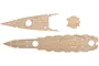 A set of adhesive wood deck sections for a 1/700 scale IJN Hiei battleship model kit, showing detailed planking and cutouts for deck structures.