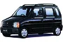 A studio shot of a black 1993 Suzuki Wagon R model car, showing the front three-quarter view against a white background.