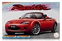 Product box art for a Fujimi 1/24 scale Mazda Roadster plastic model kit featuring a red convertible car.
