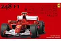 Product box art for a Fujimi 1/20 scale Ferrari 248 F1 plastic model kit, featuring an illustration of the red race car against a red background.