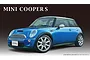 A studio render of a blue Mini Cooper S model car against a dark background with the text MINI COOPER S at the top.