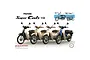 A promotional image for a Fujimi 1/12 scale Honda Super Cub 110 model kit, showing various color versions of the motorcycle.