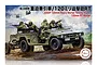 Box art for a Fujimi 1/72 scale JGSDF Heavy Mortar Towing Truck model kit, featuring an illustration of soldiers in a green military vehicle towing a mortar.