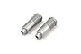 Two silver aluminium threaded shock bodies for RC cars, shown from an angle on a white background.