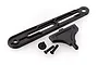 UDI 1/16 scale RC battery hold down set including a long plastic strap, a triangular plastic mount, and three black screws on a white background.