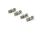 Four silver-coloured metal pivot balls with threaded shafts arranged in a row on a white background.