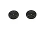 Two black circular RC shock pistons with five holes each, displayed against a plain white background.