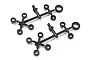 Two black plastic parts trees containing small circular bushings for RC cars, shown against a white background.