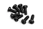A group of eight black metal coarse thread binder head screws for RC models, arranged on a white background.