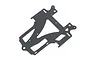 A black Kyosho radio plate for an RC car, featuring a flat, cut-out design with multiple mounting holes.