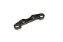 A gunmetal grey aluminium front lower suspension holder for a Kyosho RC car, viewed from an angle against a white background.