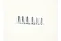 Six silver-coloured metal countersunk head screws with Phillips drive, arranged in a horizontal row on a white background.