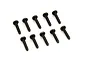Ten black metal binder head screws arranged in two rows on a white background.