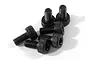 A cluster of six black metal cap head screws with hex sockets, arranged on a plain white background.