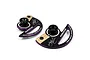 Two Yeah Racing Momentum limited edition aluminium tweak wheels with black, purple, and brass-coloured components on a white background.