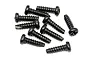 A collection of ten black metal coarse thread binder head screws arranged on a white background.