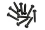A collection of ten black metal coarse thread binder head screws arranged on a white background.