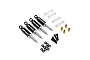 A set of four black Yeah Racing internal shock absorbers for Mini-Z RC cars, including springs, screws, O-rings, and brass bushings.