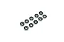 A set of ten small metal ball bearings with black rubber seals arranged in a grid on a white background.