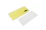 A yellow translucent plastic multi-compartment storage box by Yeah Racing with a sheet of white adhesive labels on a white background.