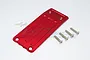 GPM Racing red anodized aluminium front skid plate with four included mounting screws on a white background.