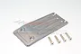 GPM Racing grey aluminium front skid plate with four included mounting screws on a white background.
