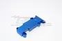 A blue anodized aluminium rear skid plate for an RC car, shown from an elevated angle against a white background.